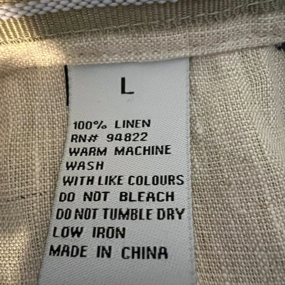 Bohio Mens Linen Pants Size L Beige Zip Drawstring Straight Leg Casual Trousers